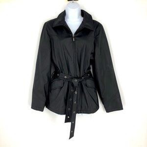 VTG Vintage Weather Tamer Black Leather Weather Jacket Coat Belt Grunge Small